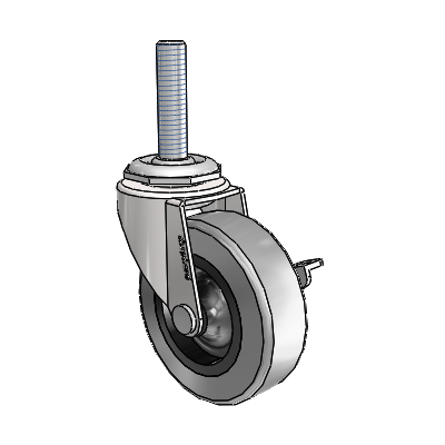 Regent Threaded Stem Bright Chrome Swivel Caster with 2.5 x .8125 Grey Thermoplastic Rubber Wheel and Side Brake