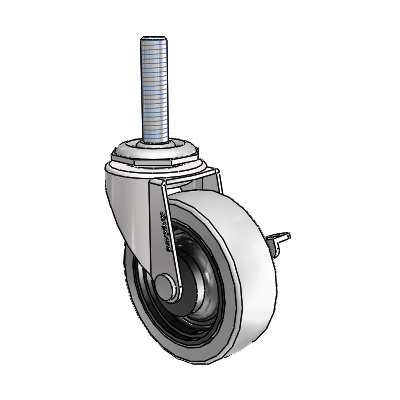 Roulette pivotante Regent à tige filetée, finition chrome brillant, équipée d'une roue en uréthane thermoplastique gris de 2,5 x 0,8125 et d'un frein latéral
