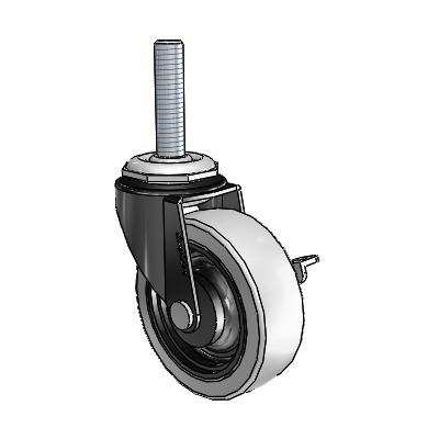 Roulette pivotante Regent à tige filetée, finition oxydée noire, équipée d'une roue en uréthane thermoplastique gris de 2,5 x 0,8125 et d'un frein latéral