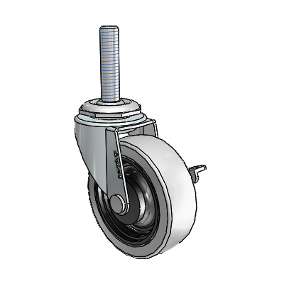 Regent Threaded Stem Zinc Swivel Caster with 2.5 x .8125 Grey Thermoplastic Urethane Wheel and Side Brake