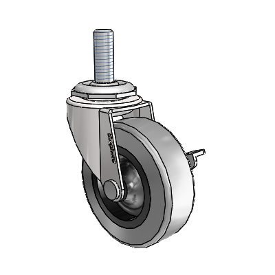 Regent Threaded Stem Bright Chrome Swivel Caster with 2.5 x .8125 Grey Thermoplastic Rubber Wheel and Side Brake