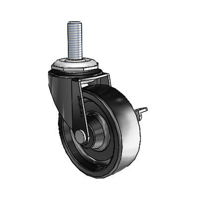 Regent Threaded Stem Black Oxide Swivel Caster with 2.5 x .8125 Polyolefin Wheel and Side Brake