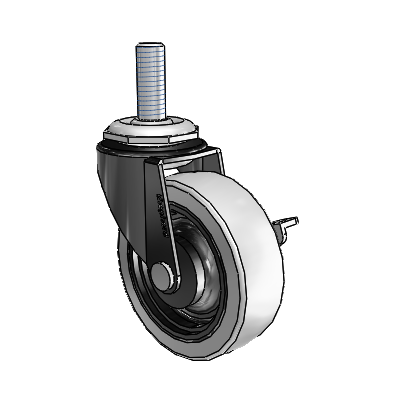 Roulette pivotante Regent à tige filetée, finition oxydée noire, équipée d'une roue en uréthane thermoplastique gris de 2,5 x 0,8125 et d'un frein latéral