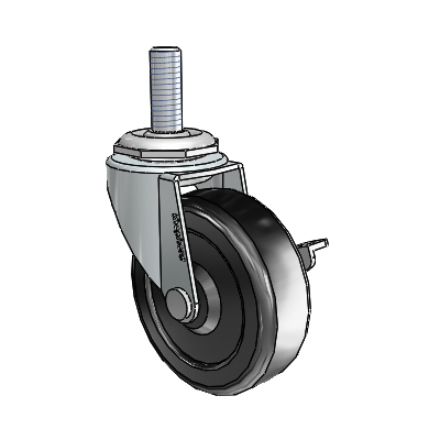 Regent Threaded Stem Zinc Swivel Caster with 2.5 x .8125 Black Hard Rubber Wheel and Side Brake