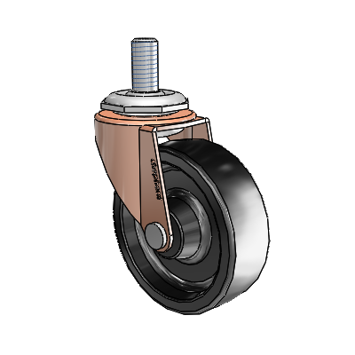 Roulette pivotante Regent à tige filetée en oxyde de cuivre, équipée d'une roue en polyoléfine noire de 2,5 x 0,8125