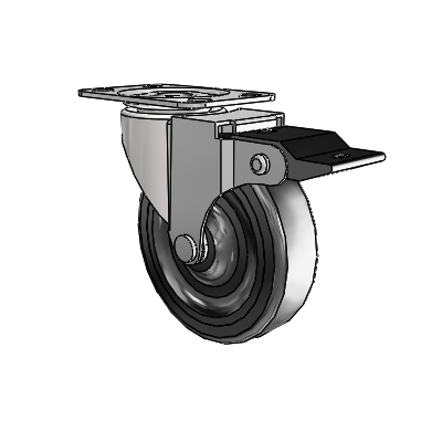 Regent Top Plate Bright Chrome Swivel Caster with 3 x .8125 Black Soft Rubber Wheel and Top Lock Brake