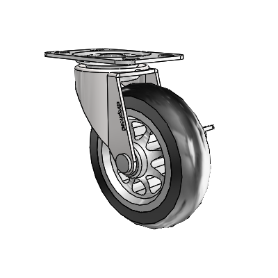 Regent Top Plate Bright Chrome Swivel Caster with 3 x .8125 Black No-Matic Rubber Wheel and Side Brake