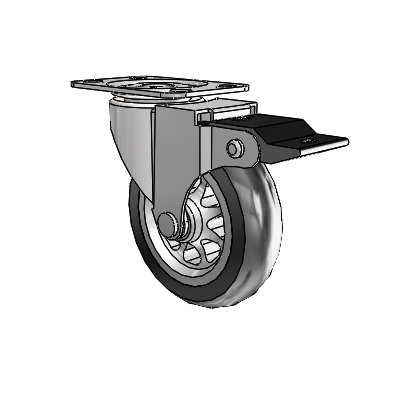 Regent Top Plate Bright Chrome Swivel Caster with 3 x .8125 Black No-Matic Rubber Wheel and Top Lock Brake