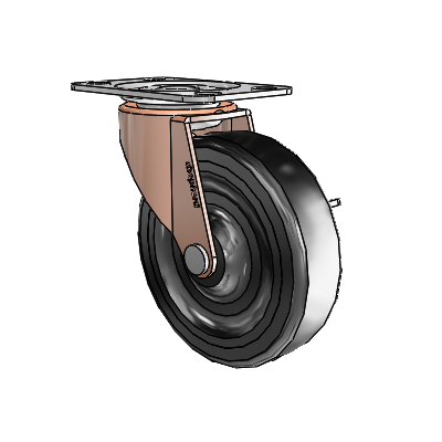 Regent Top Plate Copper Oxide Swivel Caster with 3 x .8125 Black Hard Rubber Wheel and Side Brake