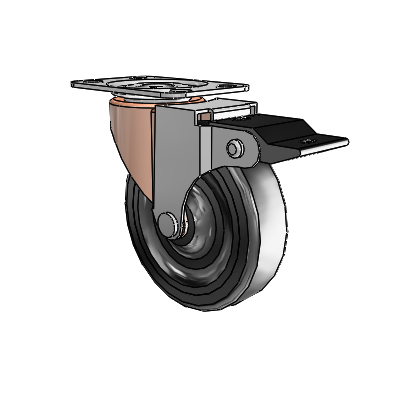 Regent Top Plate Copper Oxide Swivel Caster with 3 x .8125 Black Soft Rubber Wheel and Top Lock Brake