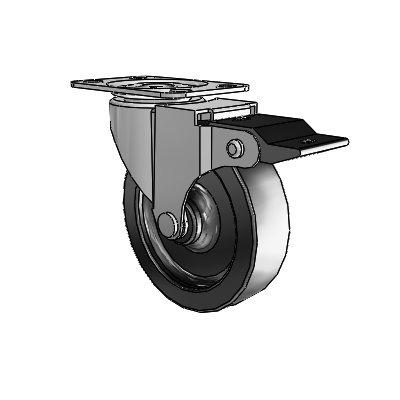 Regent Top Plate Polished Nickel Swivel Caster with 3 x .8125 Black Polyolefin Wheel and Top Lock Brake