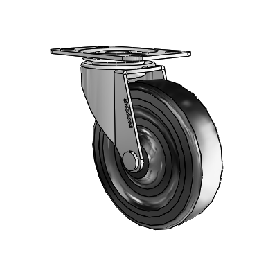 Regent Top Plate Polished Nickel Swivel Caster with 3 x .8125 Black Hard Rubber Wheel