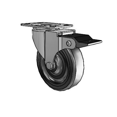 Regent Top Plate Polished Nickel Swivel Caster with 3 x .8125 Black Hard Rubber Wheel and Top Lock Brake