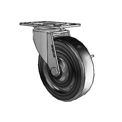 Regent Top Plate Polished Nickel Swivel Caster with 3 x .8125 Black Soft Rubber Wheel and Side Brake
