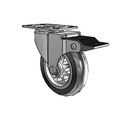 Regent Top Plate Polished Nickel Swivel Caster with 3 x .8125 Black No-Matic Rubber Wheel and Top Lock Brake
