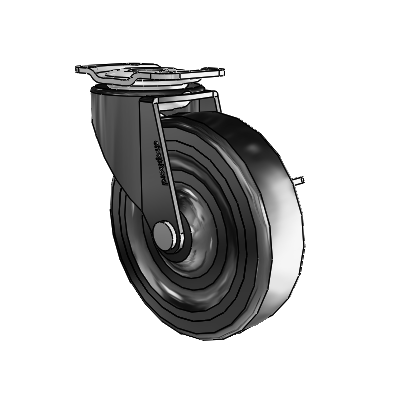Regent Top Plate Black Oxide Swivel Caster with 3 x .8125 Hard Rubber Wheel and Side Brake