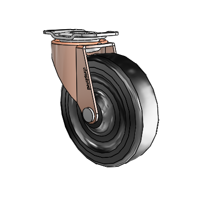 Regent Top Plate Copper Oxide Swivel Caster with 3 x .8125 Black Hard Rubber Wheel
