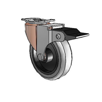 Regent Top Plate Copper Oxide Swivel Caster with 3 x .8125 Grey Thermoplastic Rubber Wheel and Top Lock Brake
