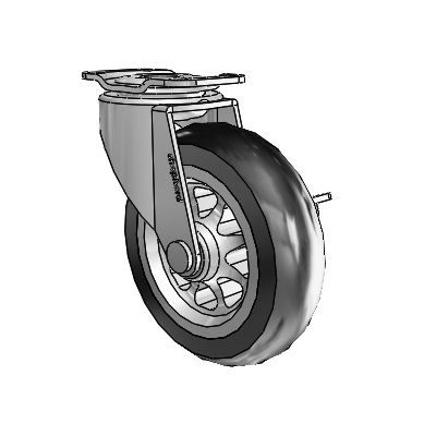 Regent Top Plate Polished Nickel Swivel Caster with 3 x .8125 Black No-Matic Rubber Wheel and Side Brake