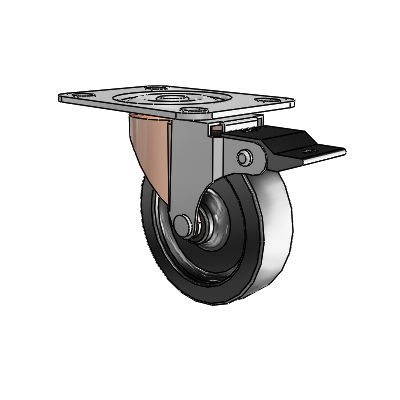 Regent Top Plate Copper Oxide Swivel Caster with 3 x .8125 Black Polyolefin Wheel and Top Lock Brake