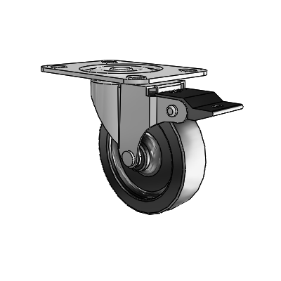 Regent Top Plate Polished Nickel Swivel Caster with 3 x .8125 Black Polyolefin Wheel and Top Lock Brake