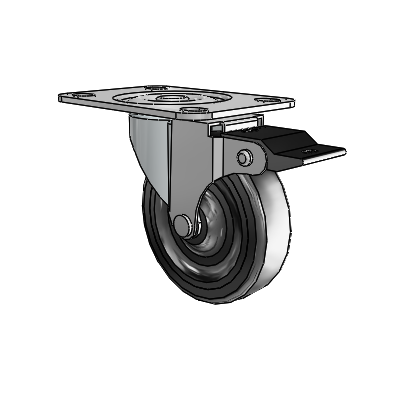 Regent Top Plate Zinc Swivel Caster with 3 x .8125 Black Hard Rubber Wheel and Top Lock Brake