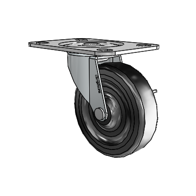 Regent Top Plate Zinc Swivel Caster with 3 x .8125 Black Soft Rubber Wheel and Side Brake