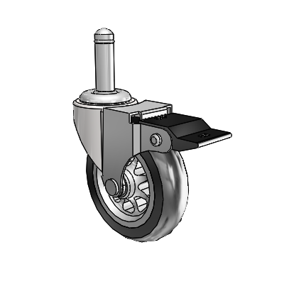 Regent Grip Ring Bright Chrome Swivel Caster with 3 x .8125 Black No-Matic Rubber Wheel and Top Lock Brake