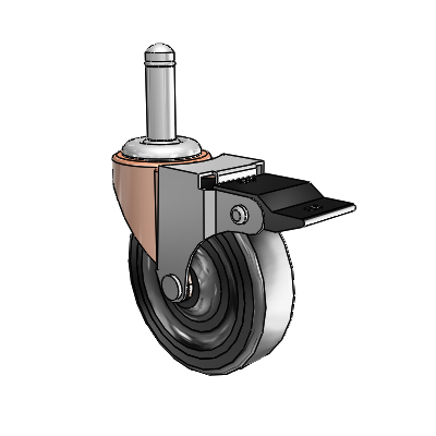 Regent Grip Ring Copper Oxide Swivel Caster with 3 x .8125 Black Hard Rubber Wheel and Top Lock Brake