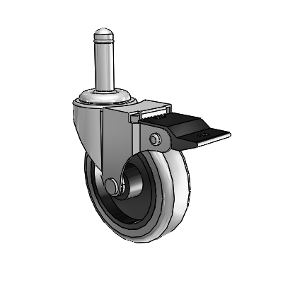 Regent Grip Ring Polished Nickel Swivel Caster with 3 x .8125 Grey Thermoplastic Rubber Wheel and Top Lock Brake