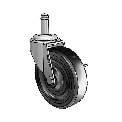 Regent Grip Ring Polished Nickel Swivel Caster with 3 x .8125 Black Soft Rubber Wheel and Side Brake
