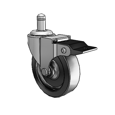 Regent Grip Ring Polished Nickel Swivel Caster with 3 x .8125 Black Polyolefin Wheel and Top Lock Brake