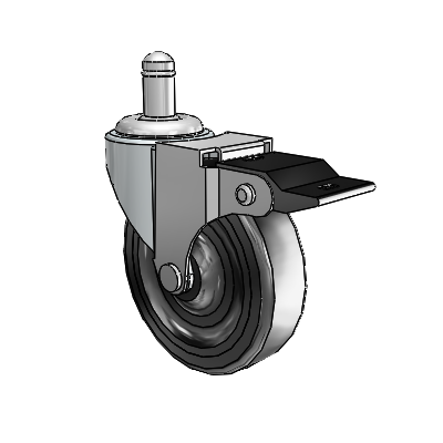 Regent Grip Ring Zinc Swivel Caster with 3 x .8125 Black Soft Rubber Wheel and Top Lock Brake
