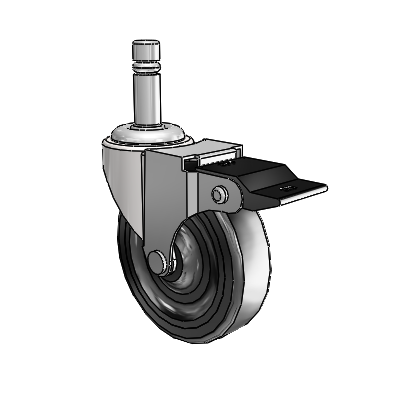Regent Grip Ring Bright Chrome Swivel Caster with 3 x .8125 Black Hard Rubber Wheel and Top Lock Brake