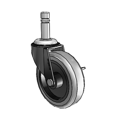 Regent Grip Ring Black Oxide Swivel Caster with 3 x .8125 Grey Thermoplastic Rubber Wheel and Side Brake