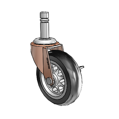 Regent Grip Ring Copper Oxide Swivel Caster with 3 x .8125 Black No-Matic Rubber Wheel and Side Brake