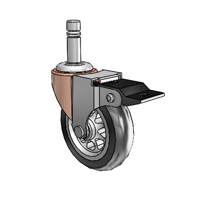 Regent Grip Ring Copper Oxide Swivel Caster with 3 x .8125 Black No-Matic Rubber Wheel and Top Lock Brake