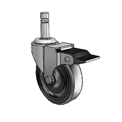 Regent Grip Ring Polished Nickel Swivel Caster with 3 x .8125 Black Hard Rubber Wheel and Top Lock Brake