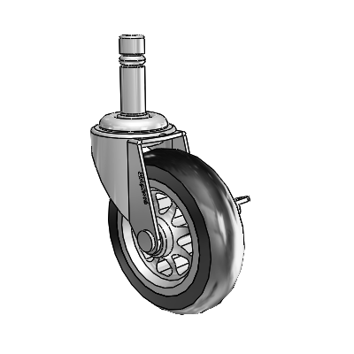 Regent Grip Ring Polished Nickel Swivel Caster with 3 x .8125 Black No-Matic Rubber Wheel and Side Brake