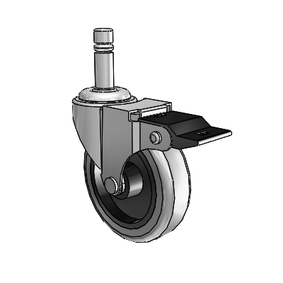 Regent Grip Ring Polished Nickel Swivel Caster with 3 x .8125 Grey Thermoplastic Rubber Wheel and Top Lock Brake