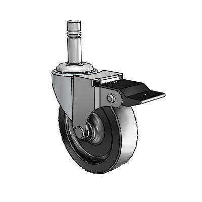 Regent Grip Ring Zinc Swivel Caster with 3 x .8125 Black Polyolefin Wheel and Top Lock Brake