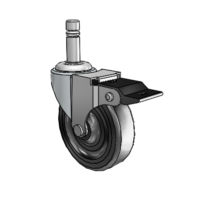 Regent Grip Ring Zinc Swivel Caster with 3 x .8125 Black Soft Rubber Wheel and Top Lock Brake
