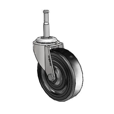 Roulette pivotante Regent Grip Neck en chrome brillant, équipée de 3 roues en caoutchouc dur noir de 0,8125