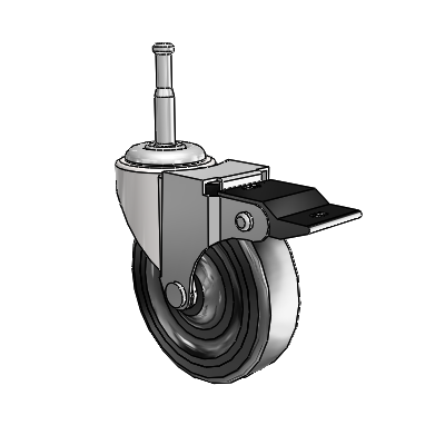 Regent Grip Neck Bright Chrome Swivel Caster with 3 x .8125 Black Hard Rubber Wheel and Top Lock Brake