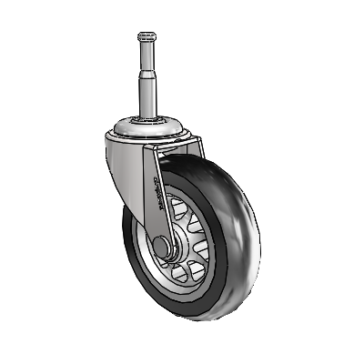 Roulette pivotante Regent Grip Neck en chrome brillant, équipée de 3 roues en caoutchouc No-Matic noires de 0,8125
