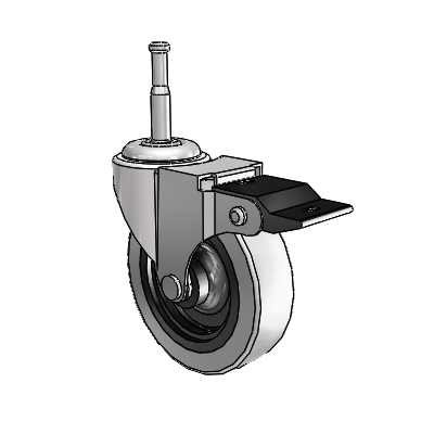 Roulette pivotante Regent Grip Neck en chrome brillant, équipée de 3 roues en uréthane thermoplastique gris de 0,8125 et d'un frein à blocage par le haut