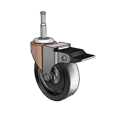 Regent Grip Neck Copper Oxide Swivel Caster with 3 x .8125 Black Polyolefin Wheel and Top Lock Brake