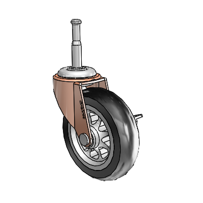 Regent Grip Neck Copper Oxide Swivel Caster with 3 x .8125 Black No-Matic Rubber Wheel and Side Brake