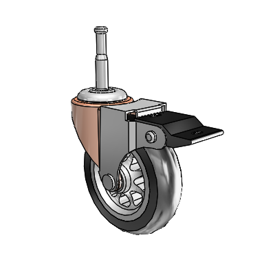 Regent Grip Neck Copper Oxide Swivel Caster with 3 x .8125 Black No-Matic Rubber Wheel and Top Lock Brake
