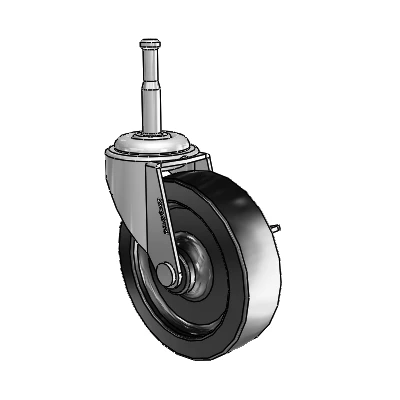 Roulette pivotante Regent Grip Neck en nickel poli, équipée de 3 roues en polyoléfine noire de 0,8125 et d'un frein latéral